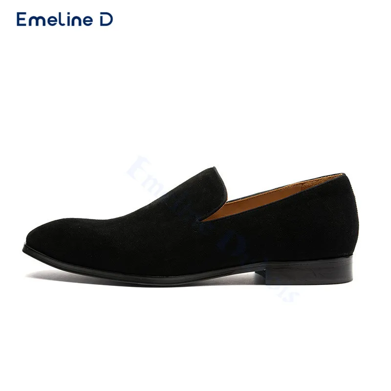 

Black Solid Color Suede Loafers Slip-On Thick Heel Simple Casual Shoes Large Size Personality Fashion Business Men's Shoes