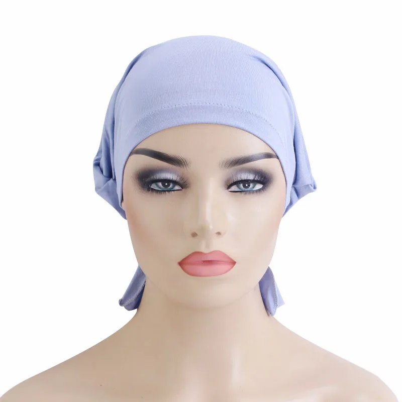 Turbante muçulmano de algodão modal macio para mulheres, boné do lenço islâmico, chapéu indiano, boné hijab interno, headwrap monocromático