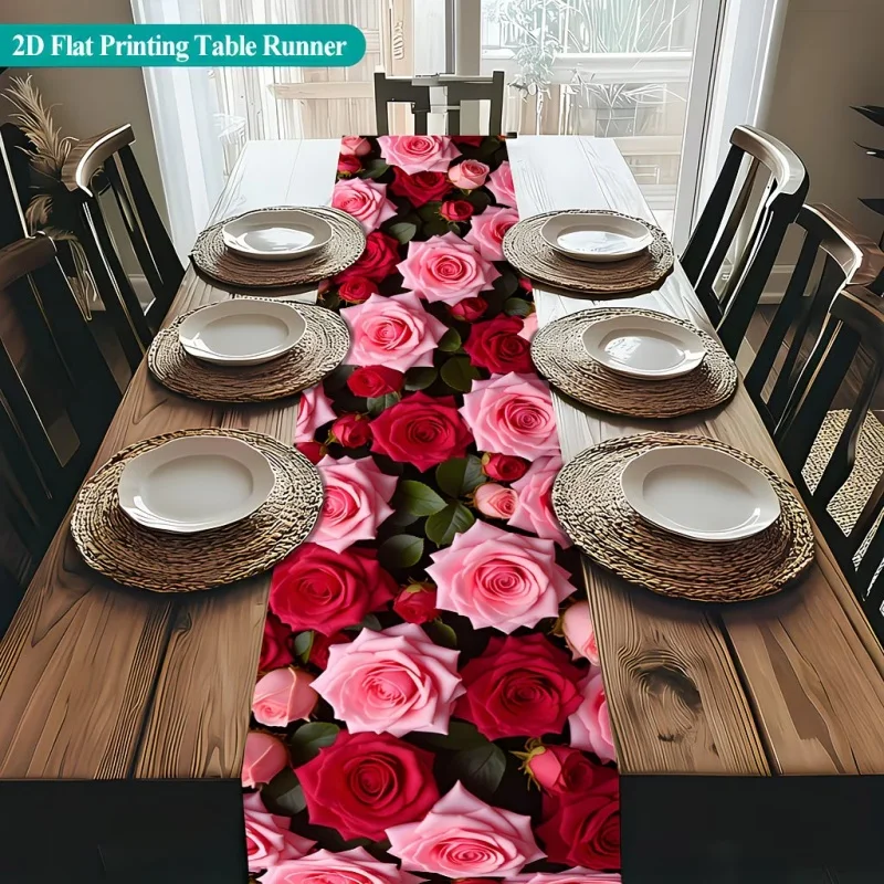 1 Piece of Rose Flower Cluster Table Runner with Vibrant Colors, Suitable for Farmhouse, Indoor, Kitchen, Celebrations, Table Decoration, Restaurant and Banquet Decoration Supplies