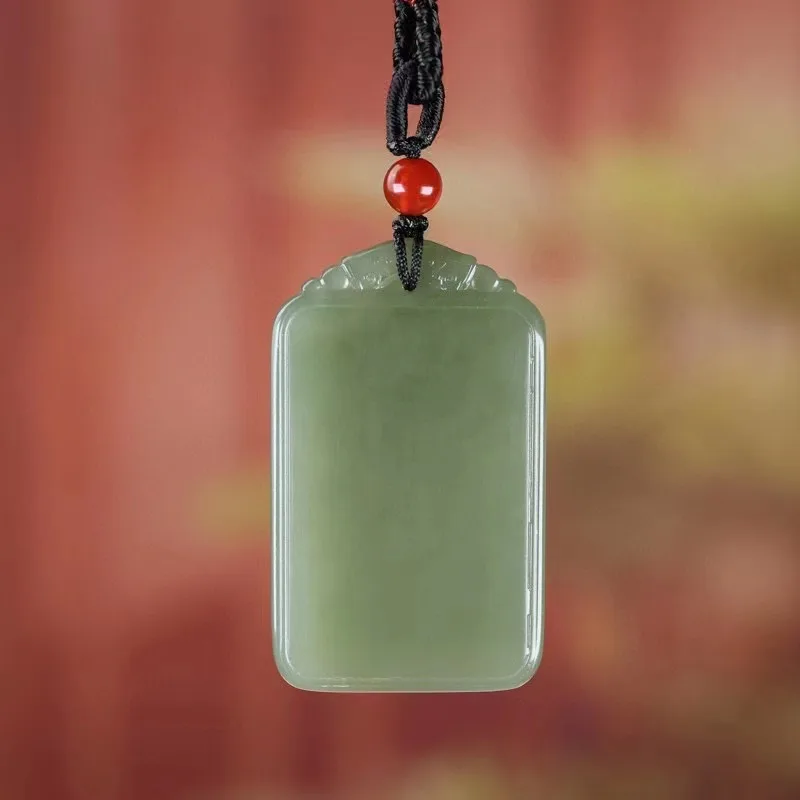 

Natural Preferred Hetian Jade Tranquility Peace Plate Pendant Men's and Women's Lake Green