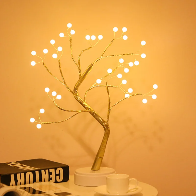 

New Modern Creative Atmosphere Bonsai Pearl Tree Lamp Starry Sky Gift Bedroom Christmas Decoration Nightlight Desk Lamp