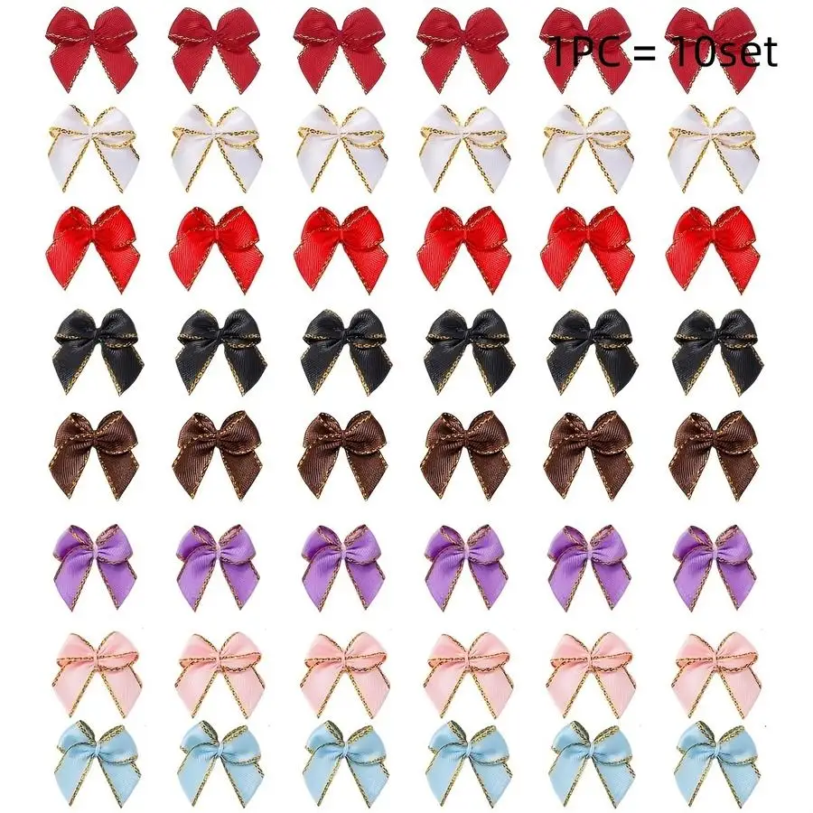 1/5/10/20/50/100pcs 50-Pack Golden-Edged Ribbon Bows, DIY Accessories, Mini Satin Bows for Shoes, Clothing, Valentine's Day Gift