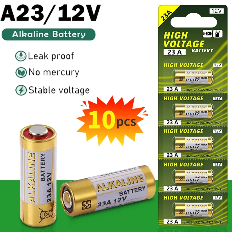 10PCS 12V Alkaline Battery A23 23A 23GA A23S E23A EL12 MN21 MS21 V23GA L1028 GP23A LRV08 for Remote Control Doorbell Dry Cell