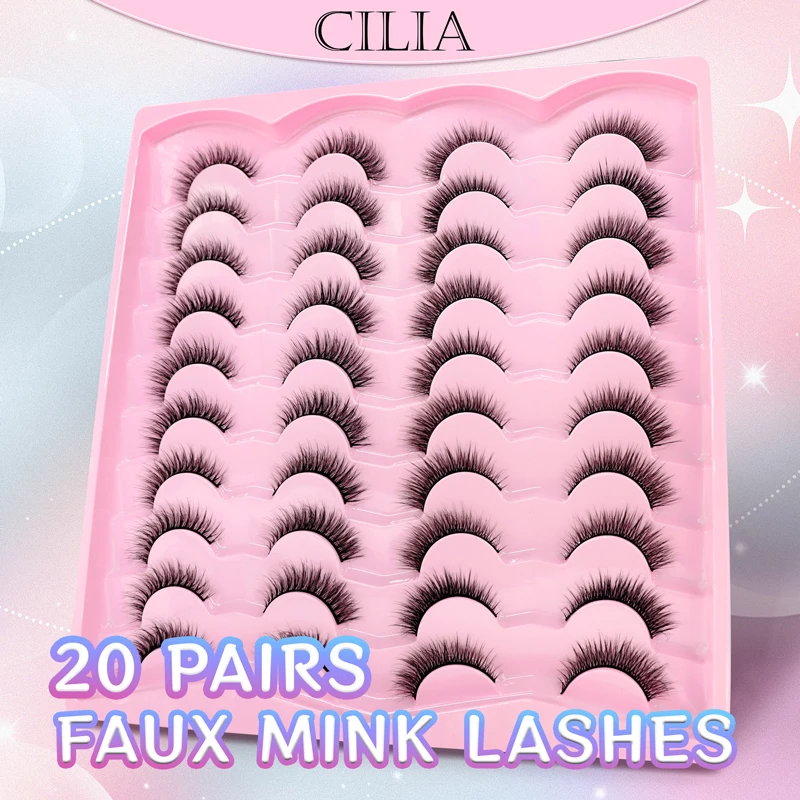 Lashes 20 Pairs 3D Faux Mink Eyelash Natural Look False Eyelashes Dramatic Volume Thick Lashes Extension Makeup For Women