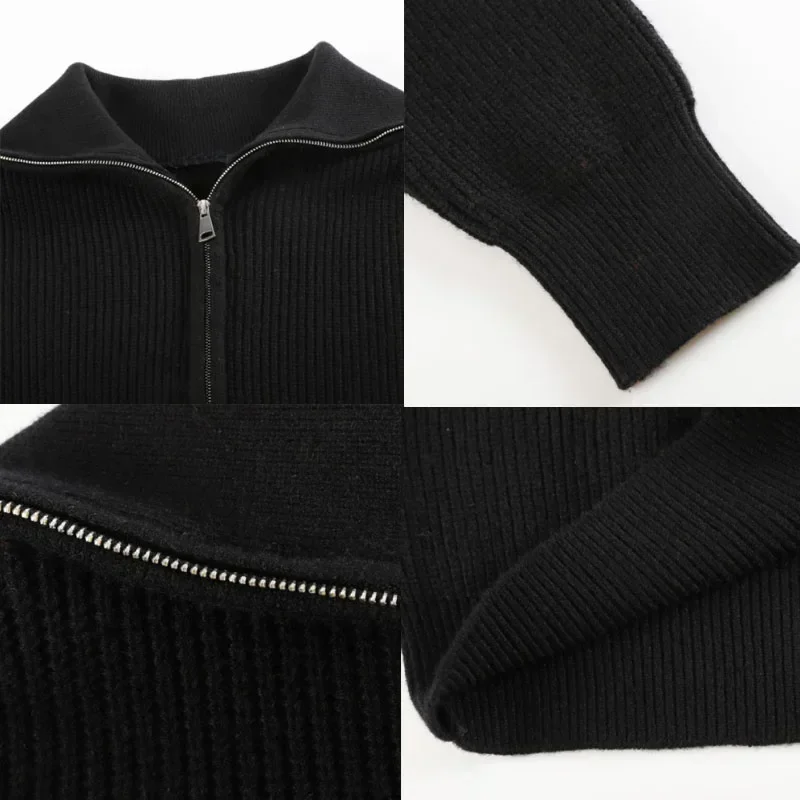 Women\'s Turtleneck Long Sleeve Top Oversize Sweater Women Winter Zipper Knitted Pulovers Loose Solid Black Sweaters for Women