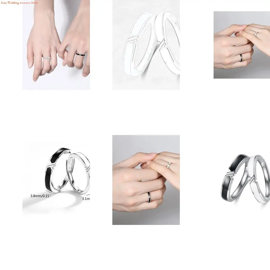 G92D 2 Pcs Black and White Couples Matching Rings Set Promise Wedding Bands Adjustable Bands for Family Members