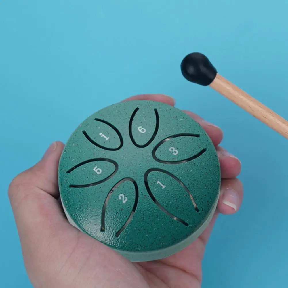 Steel Tongue Drum 3 Inches 6 Notes Outside Garden Rain Chime Mini Chakra Drum Small Ethereal Handpan Drum with Mallet Yoga