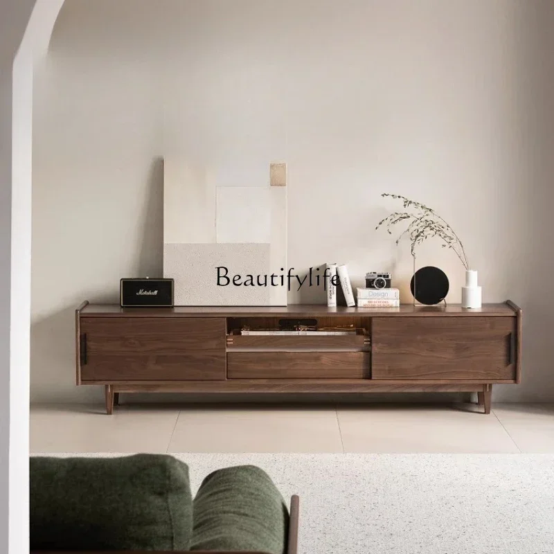 

01North American black walnut TV cabinet solid wood living room Nordic retro TV cabinet