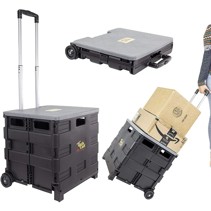 Quik Cart Collapsible Rolling Crate on Wheels for Teachers Tote Basket 80 lbs Capacity Made from Heavy Duty Plastic and Used as