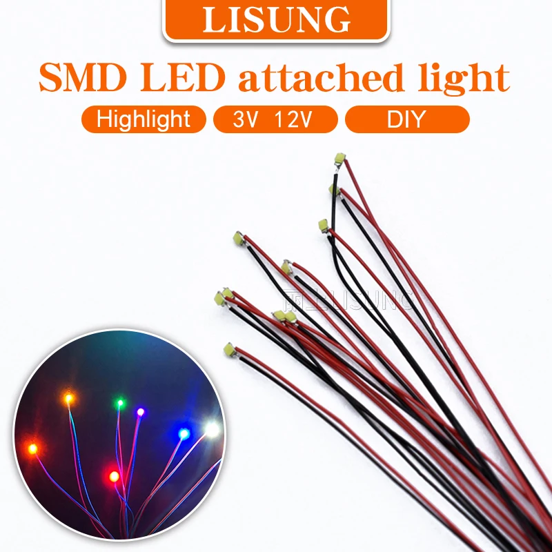 10PCS DC 3V 12V  0402 0603 0805 1206 3528 SMD Led With Lead  Pre Wire Red Black Line Wired Diode Pre-soldered Train Model Light