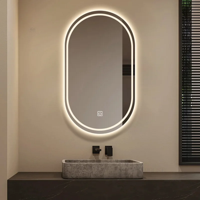 Nordic Oval Smart Bath Mirrors Hotel Bathroom Mirror with Light Minimalist Wall-mounted Makeup Mirror Home Bedroom Wall Mirror