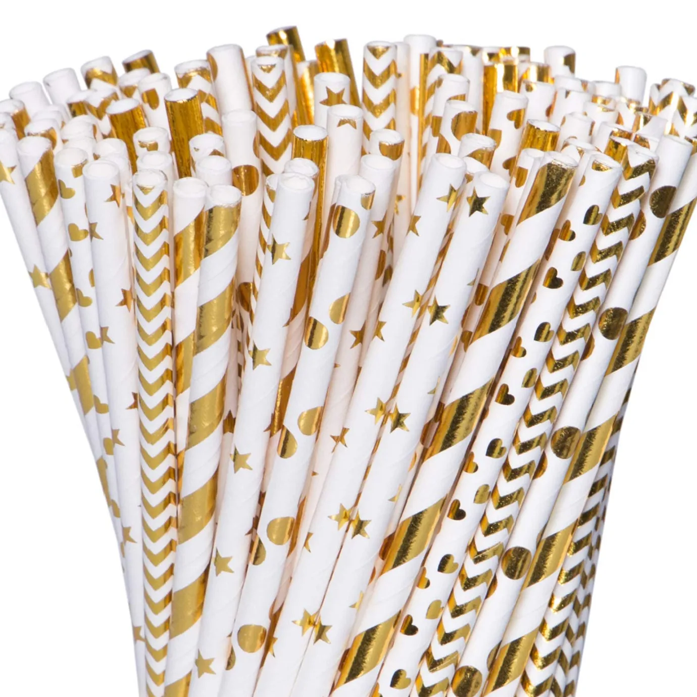 Free Shipping 1000 Pcs Pick Colors Wedding Paper Straws Bulk-Vintage Christmas Party Drinking Paper Straws Gold Foil Holiday Bar