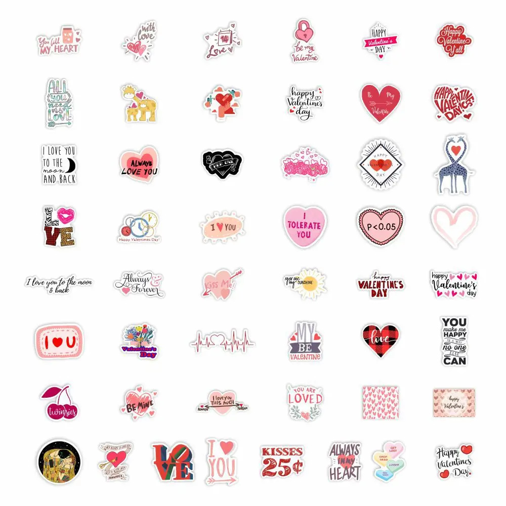 10/30/50pcs Valentine Love Heart Text Stickers Laptop Bicycle Guitar Skateboard Sticker Kid DIY Graffiti Waterproof Stickers Toy