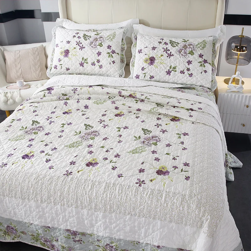 King Size Cotton Embroidered Quilt Set 3pcs Summer Comforter Bedspread Quilted Coverlet Blanket for Double Bed Home Decor