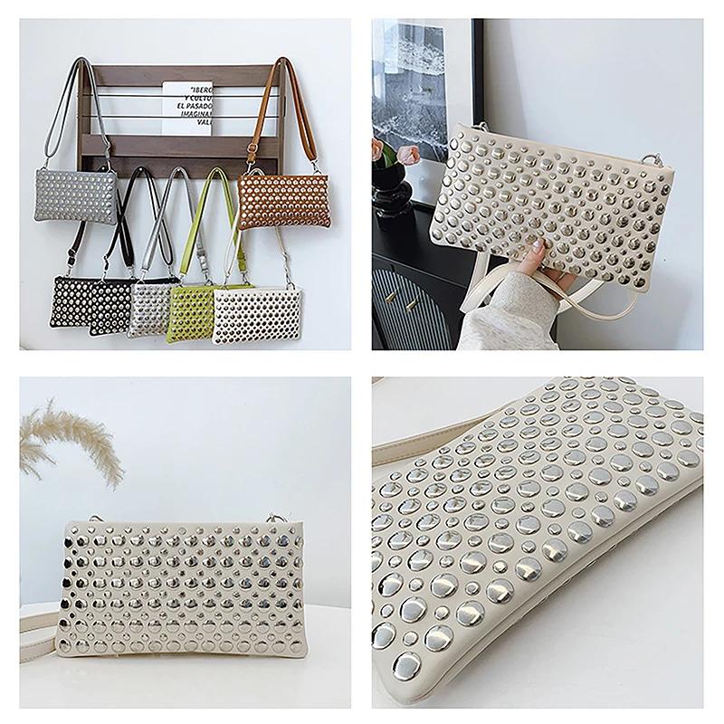 

Rivets PU Leather Shoulder Bag Women 2025 New Fashion Rivet Small Square Bag Punk Style Handbag Purses Shoulder Crossbody Bag