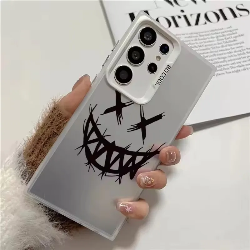 Protection Silver IMD Phone Case For Samsung Galaxy S26 S25 S24 S23 S22 S21 Note 20 Ultra Plus Edge FE Smiling Devil Print Cover