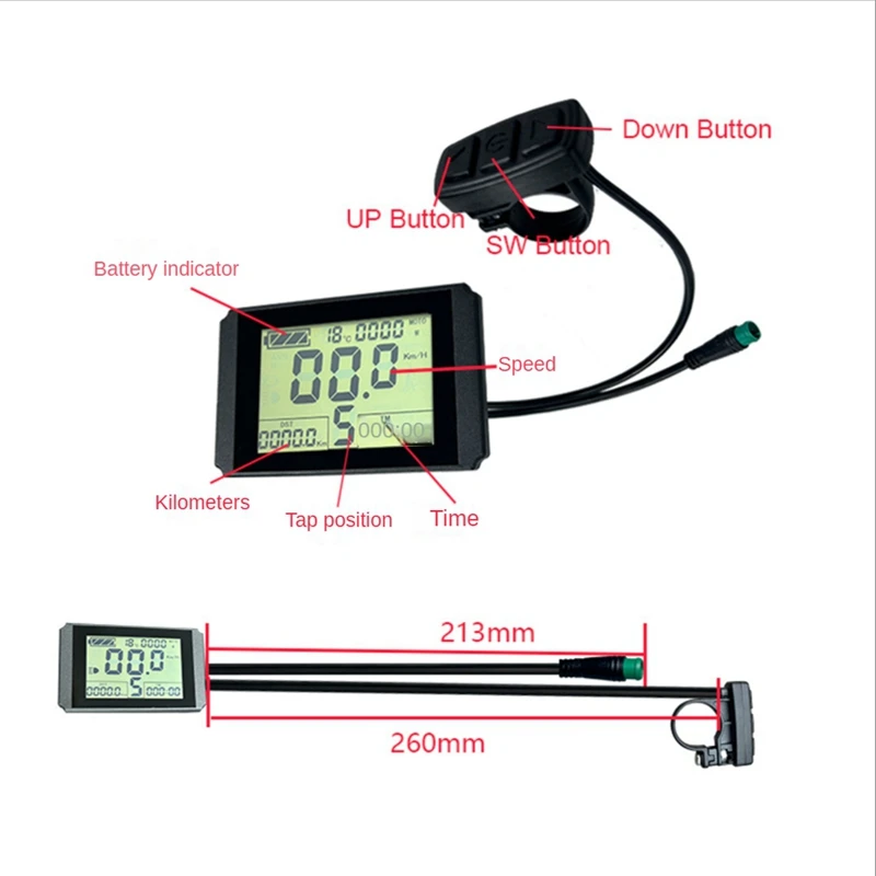 KT-LCD10H Display Ebike Meter With 5Pins 24V/36V/48V For KT Controller Kit Ebike Parts