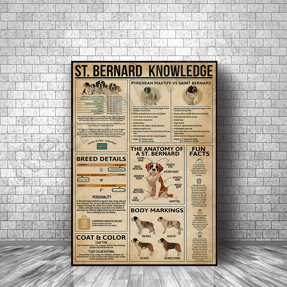 St.Bernard Knowledge unframed poster, St.Bernard Wall Decor, St.Bernard Art, Dog Lover Prints, St.Bernard Gift