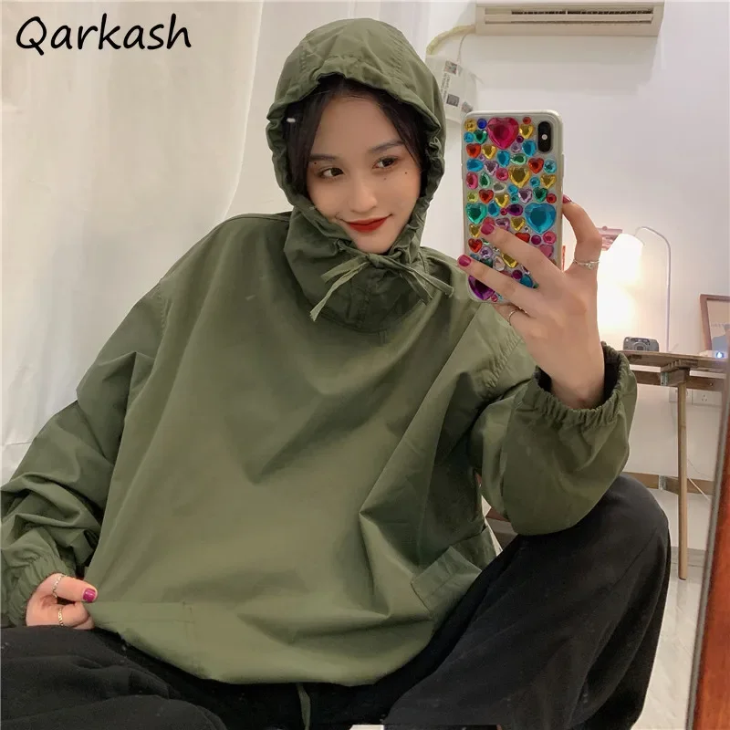 

Hooded Hoodies Women Y2k Cargo Hoodie Streetwear Solid Korean Fashion Baggy Clothes BF Slouchy Outwear All-match Ulzzang Chic