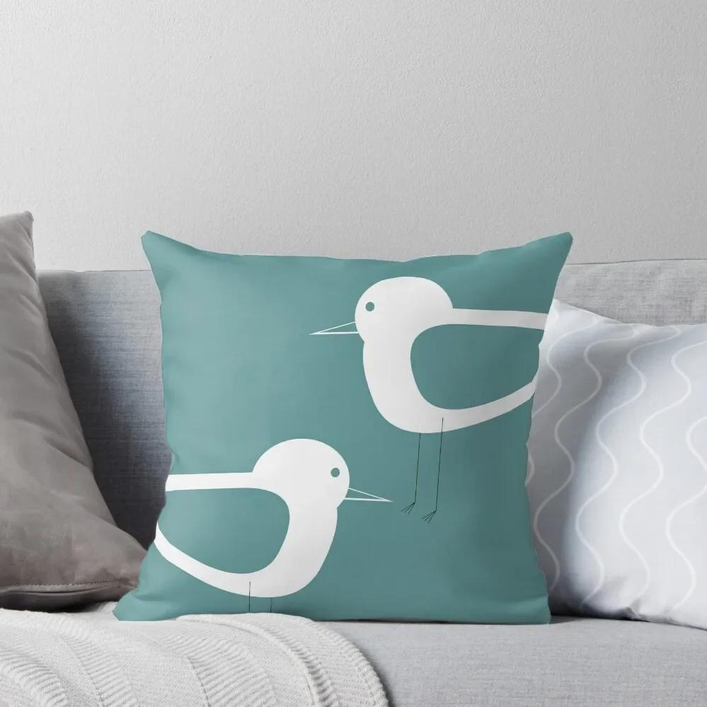 Shorebirds Pair Minimalist Scandinavian Design Teal and White Throw Pillow New year luxury home accessories Sofa Cushion pillow