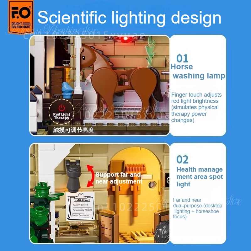 Nova série de vida agrícola palmas blocos de construção com iluminação embutida montagem modelo de brinquedo impressão completa vista rua presente