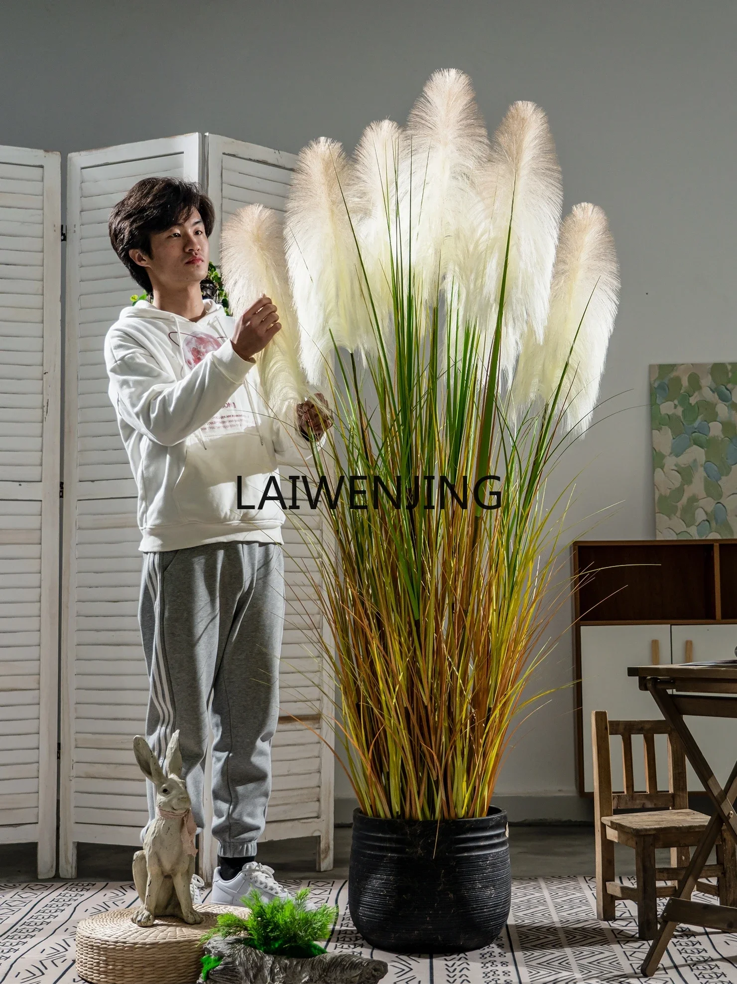 LYN high-end reed grass simulated flower false tree green plant ornament floor landscaping decoration