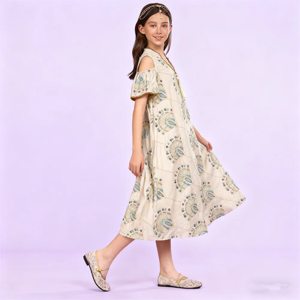 

Elegant Embroidered Long Robe for Girls Muslim Dress Arabic Turkey Morocco Kaftan Turkey Caftan Kids Dubai Abayas Jalabiya Gown