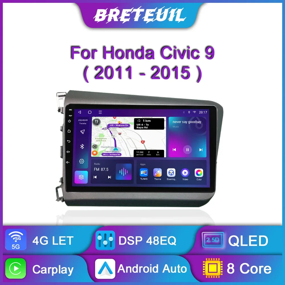 

For Honda Civic 2012 2013 2014 2015 Android Car Radio Multimedia Player GPS Navigation Carplay QLED Touch Screen Auto DSP Stereo