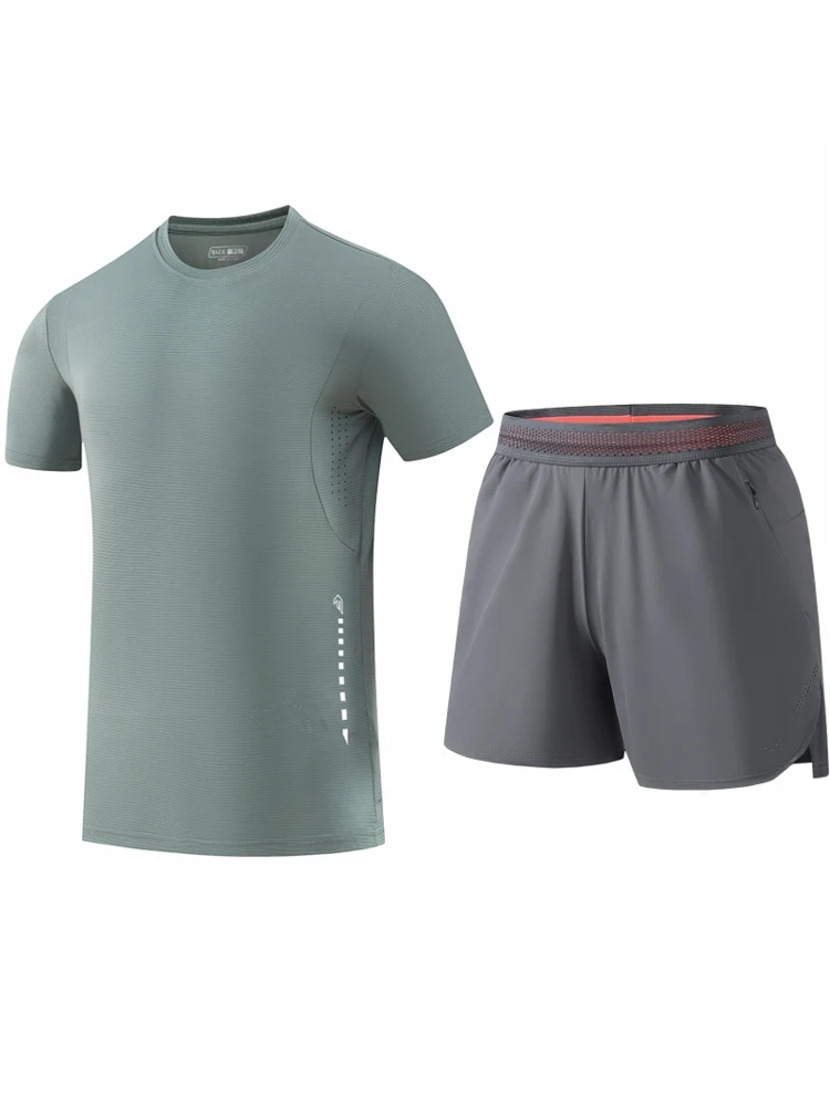 Ice Silk Sports Set for Men Summer New Loose Short Sleeve T-Shirt And Shorts Two-Piece Casual Sportswear Youth Five-Pocket Pants view 2