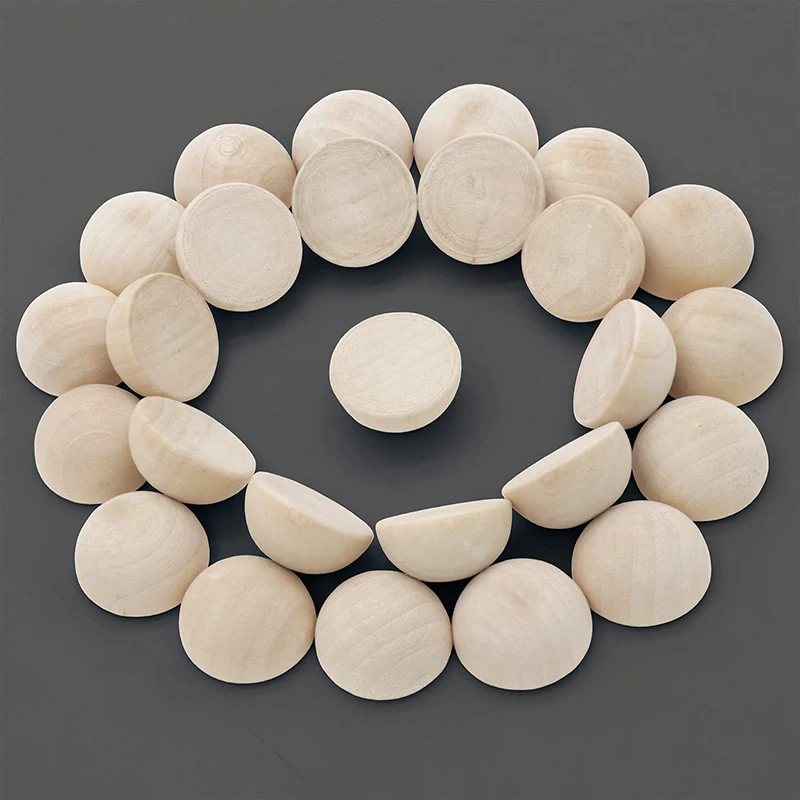 Natural Half Wooden Beads Unfinished Half-Back Convex Round Wood Balls DIY Wood Jewelry Crafts Handmade Supplier 10-30mm