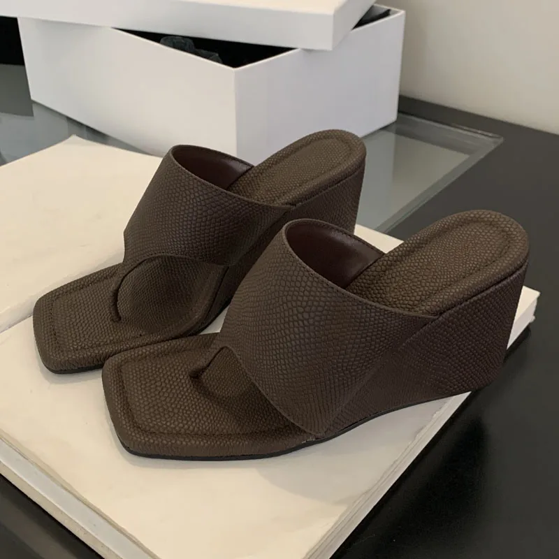 Eilyken Street Style Square Clip Toe Wedges High Heels Damen-Hausschuhe, modische, elegante Bankett-Slipper, Sommerschuhe