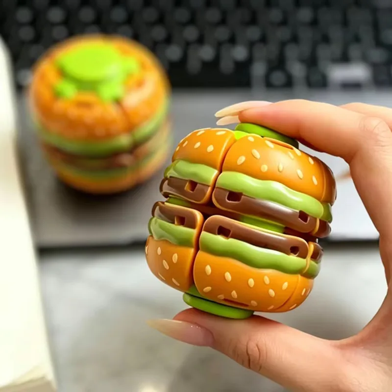 Deformable Burger Fidget Spinner - Creative Press Rotating Gyro Toy Hamburger Stress Relief Sensory Relaxing Office Toy Gift