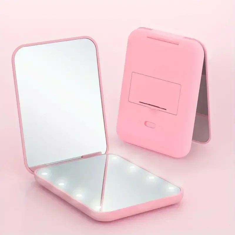 

Mini Compact Led Makeup Mirror With Light 2X Magnifying Small Pocket Portable Travel Pink Black Foldable Cosmetic Vanity Mirrors