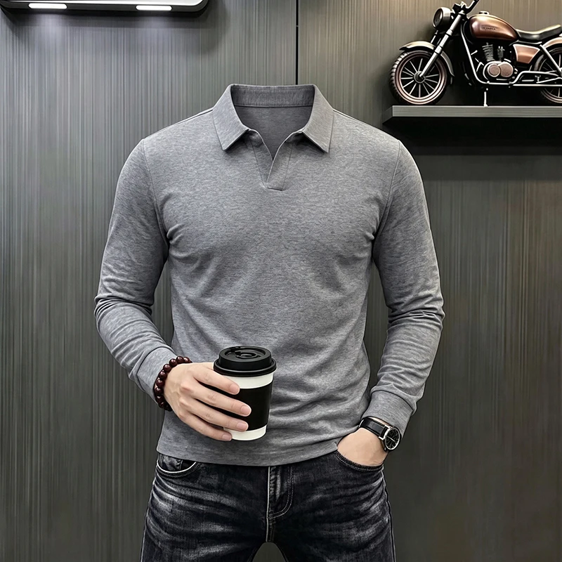 Men's Business Casual Long Sleeve T Shirt Spring Autumn Comfortable Breathable Workwear Top for Formal Occasions Polo Shirts Man view 5