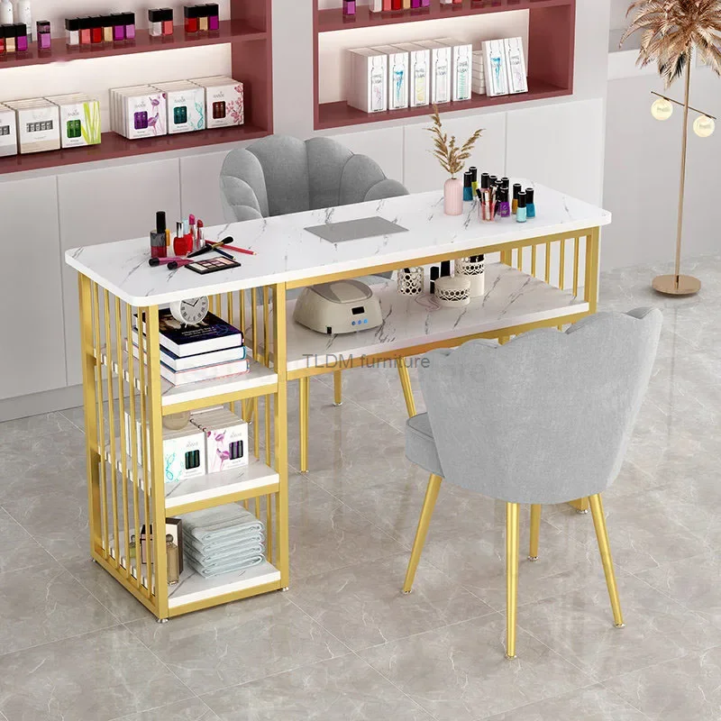 Salão de beleza profissional manicure mesa, luz de luxo prego mesa e cadeira conjunto, built-in aspirador de pó, mesas de maquiagem casa