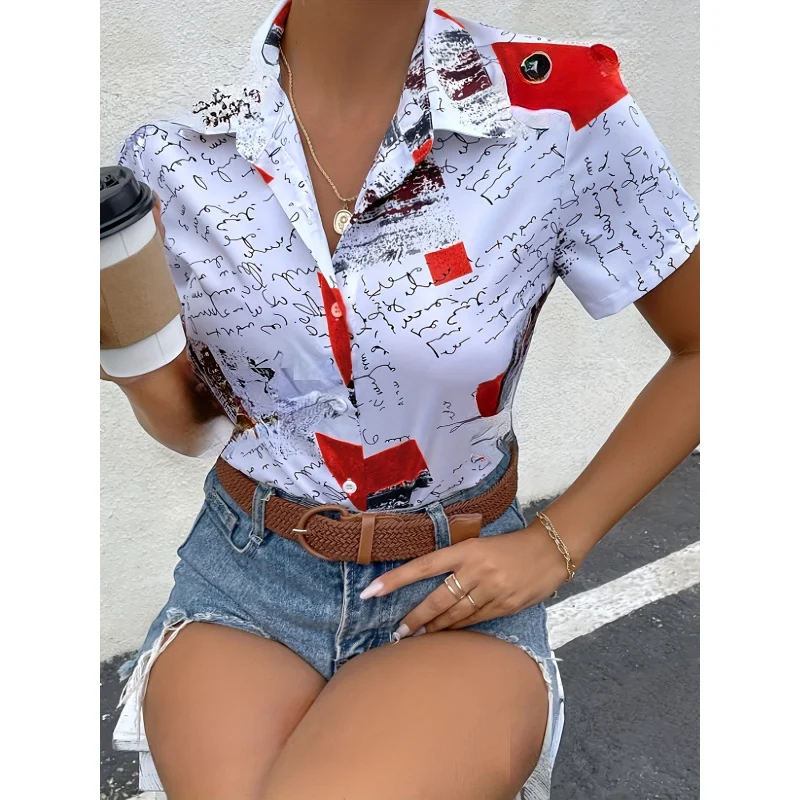 Elegant Special LUNE Graphic Print Button-Front Shirt