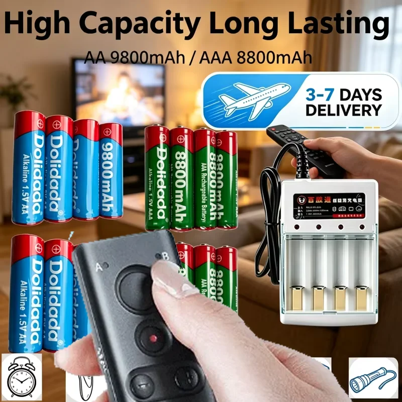EU-Lager, schnelle Lieferung, NEU 1,5V AA9800mAh+AAA8800mAh+Ladegerät 1,5V, wiederaufladbare Nickel-Wasserstoff-Batterie, für elektronisches Spielzeug, Kamera-Batterien.4