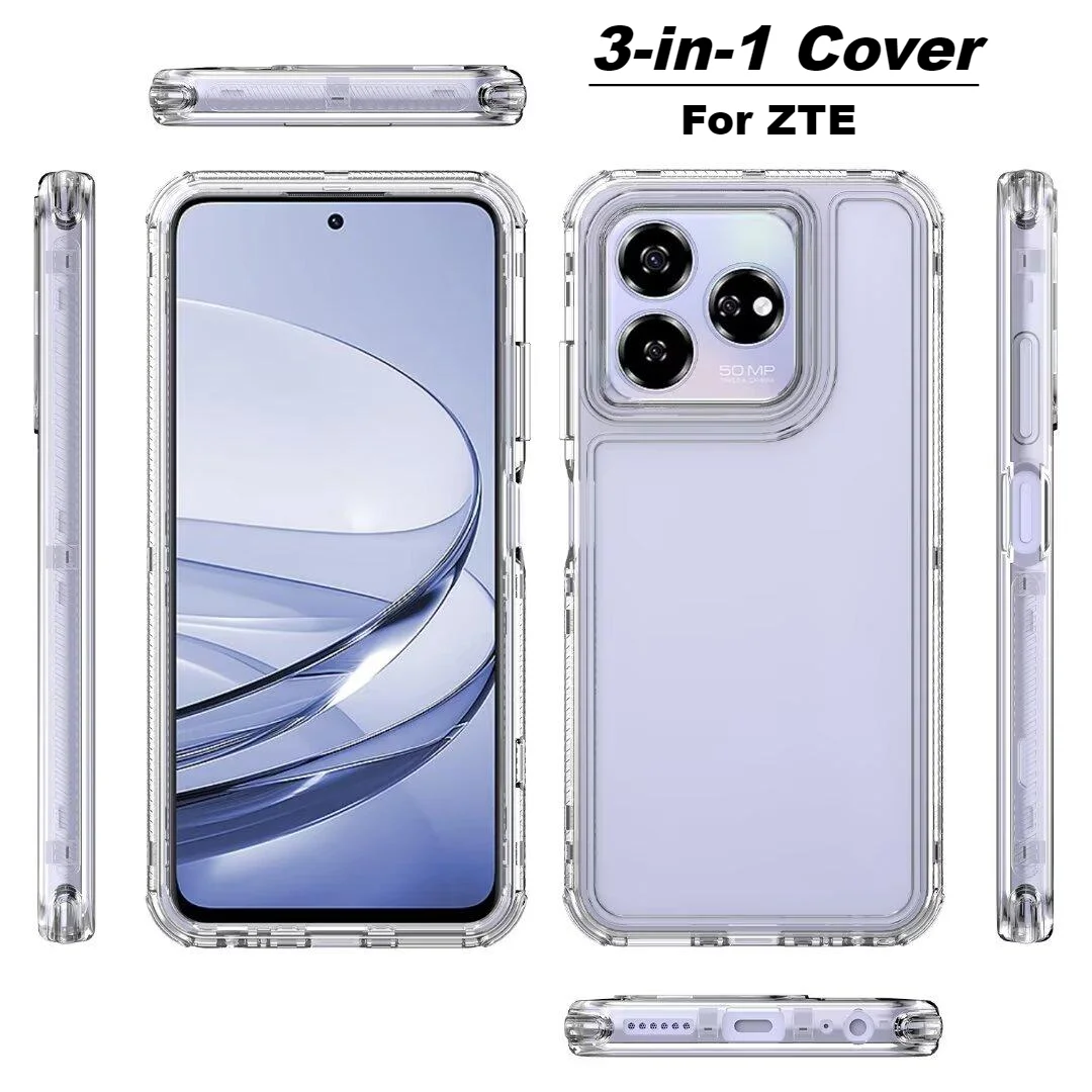 360° Full Body Coverage Clear Phone Case For ZTE Axon 60 50 Lite PC+Acrylic Cases For ZTE Blade A54 V60 V50 Vita Shockproof Case