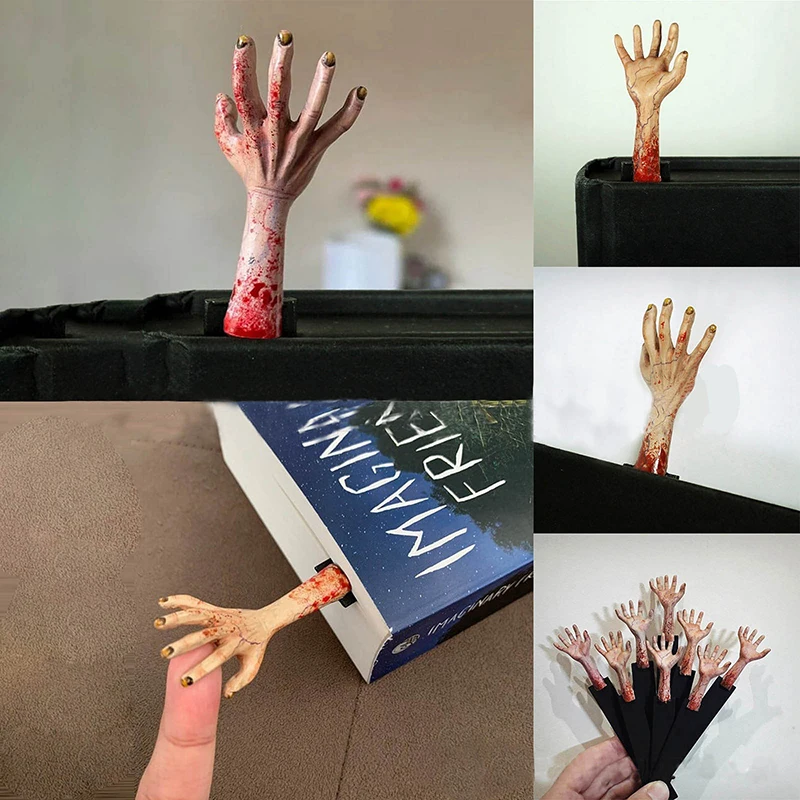 Segnalibri a mano spaventosi multifunzionali creativi artigianato in resina divertente segnalibro a mano del diavolo strumento di lettura di cancelleria regali di Halloween