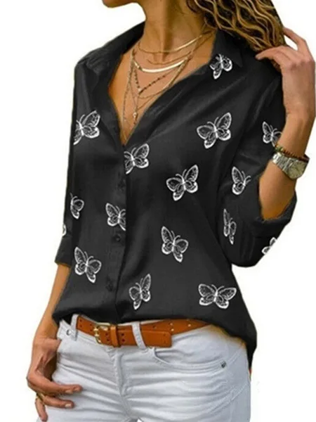 เสื้อเชิ้ตแขนยาวทรงหลวมสำหรับผู้หญิง ปกพับได้ สไตล์บริติเช่ ลำลอง แฟชั่น เสื้อผ้าพรีเมียมสำหรับสุภาพสตรี