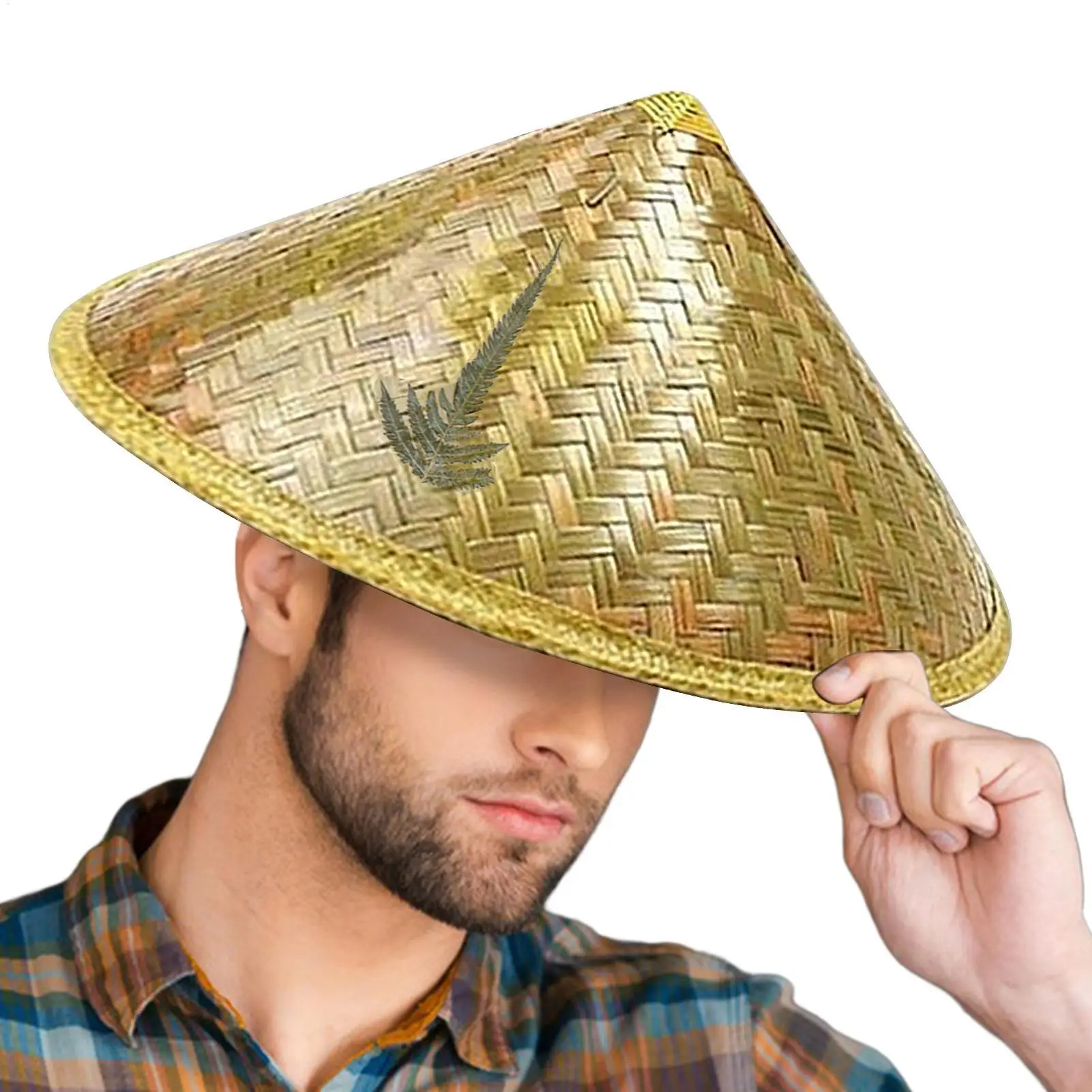 Elegante Sombrero de Paja Chino Hecho a Mano con Correa Ajustable para la Barbilla, Ideal para Pesca, Jardinería, Camping, Senderismo y Actividades al Aire Libre