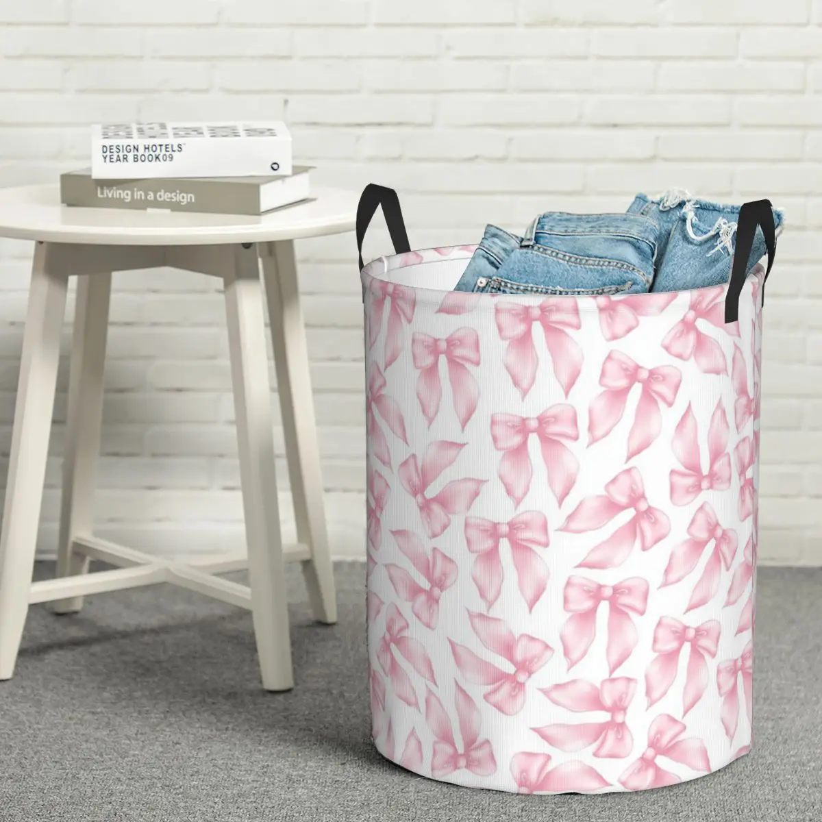Panier à linge pliable Cochuette Rose à motif nœud, grand panier de rangement pour bébé, organisateur domestique