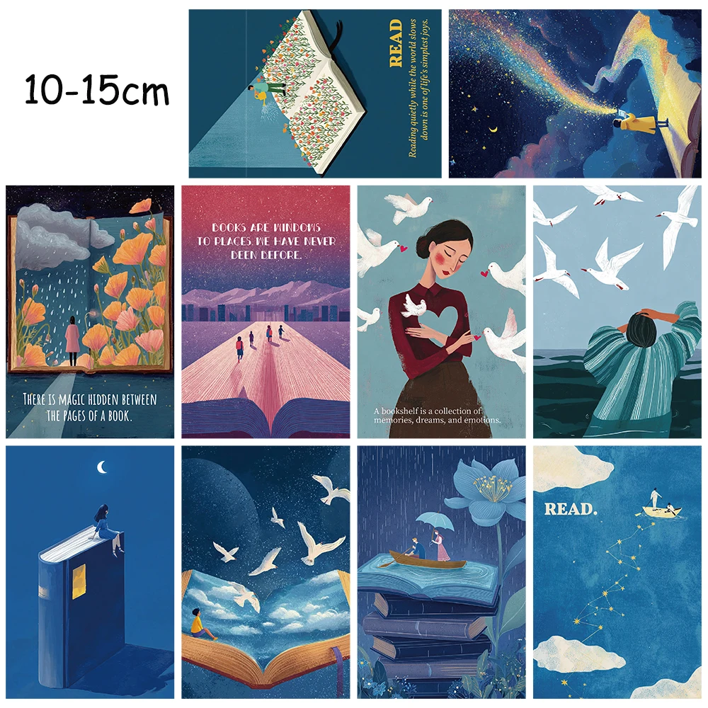 10PCS A Sea Of Books Print Card Sticker Posters Decoration Laptop Funny Aesthetic Room Graphic PET Fridge Motorcycle Sticker