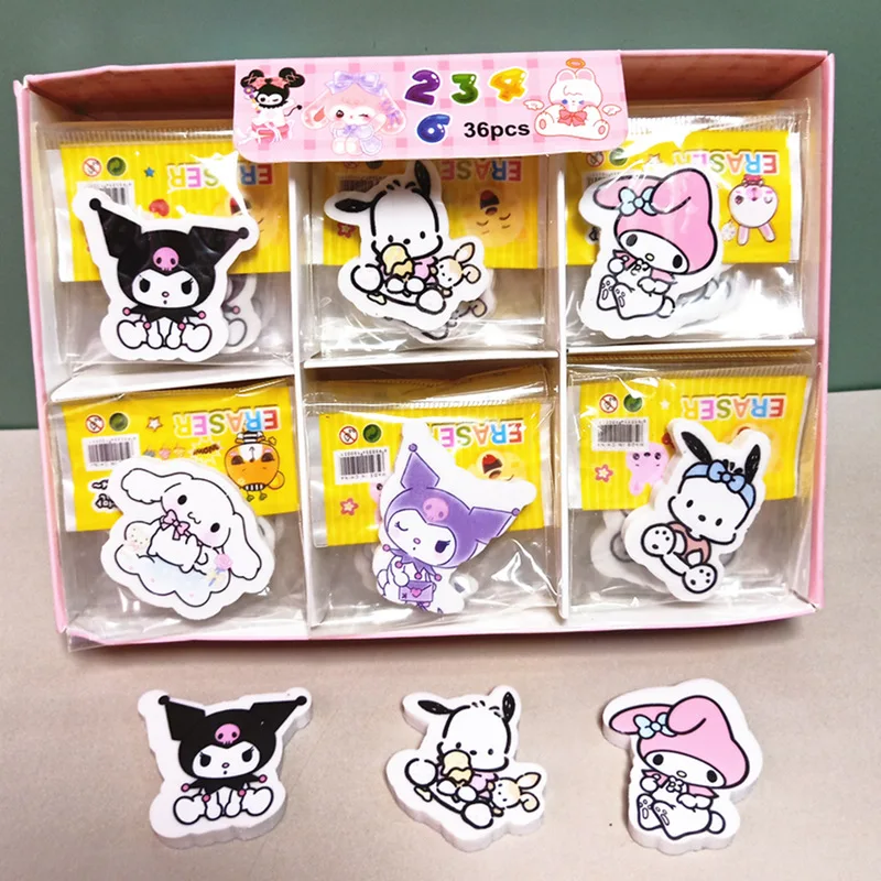 Sanrio 36pcs Eraser New Kuromi My Melody Cinnamoroll Cartoon Eraser Pupils Prize Stationery Store Supplies Promotional Gifts