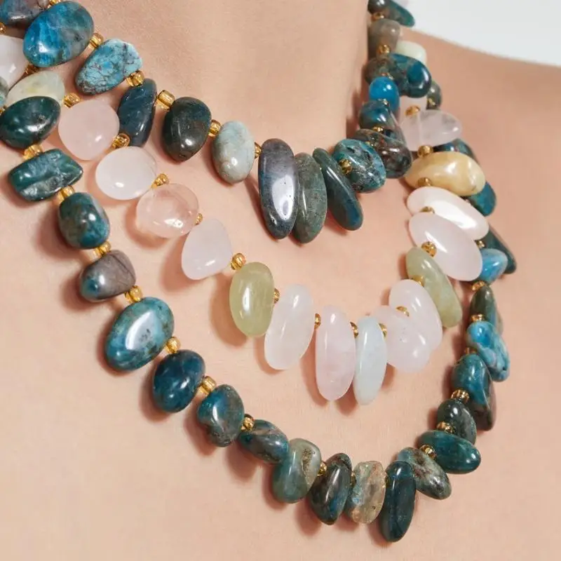 A52E Asymmetrical Beaded Collarbone Necklace Stone Detail Handmade Jewelry Adjustable Length Neckchain For Daily Wear