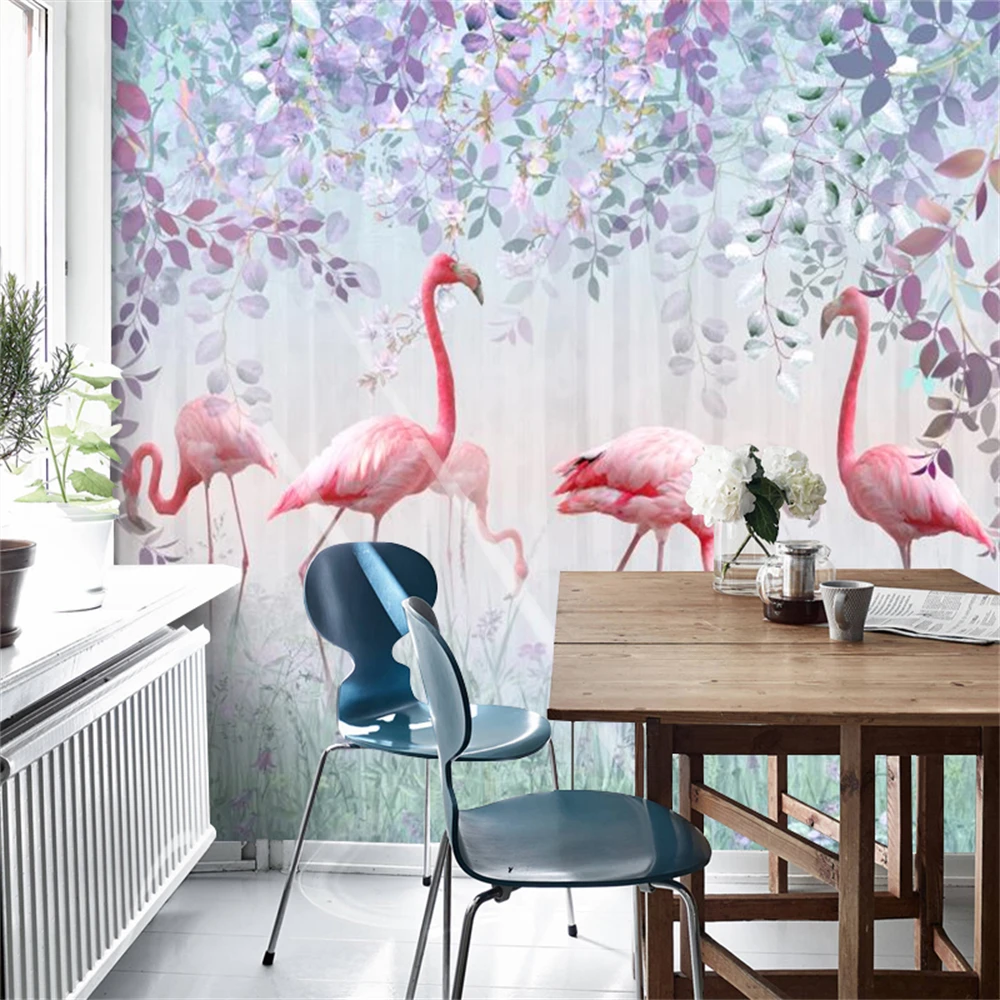 Custom Nordic plant dream forest wallpaper bedroom flamingo Self-adhesive mural wall paper home improvement art 3D wall stickers