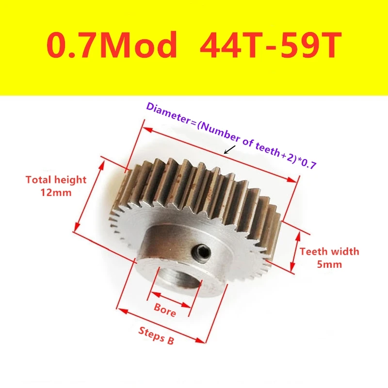 

0.7 mod 44T to 59teeth metal carbon steel 45# national standard cylindrical spur gear rack transmission accessories mod 0.7 B ty