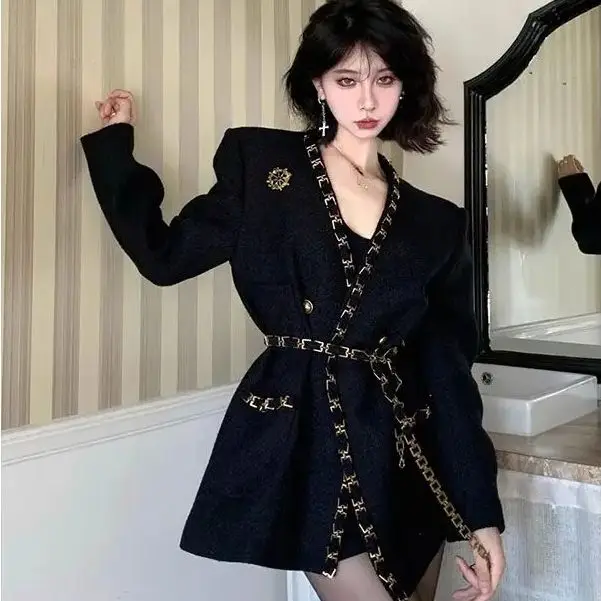 

French Hepburn Style Long-Sleeved Suit Jacket Women Autumn Winter New Style Waist Design High-End Niche Slimming Top