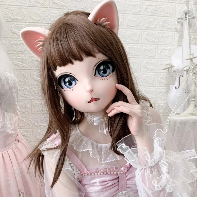 Máscara de gato bonita personalizable, media cabeza de resina/cabeza completa o máscara Kigurumi BJD, Cosplay de Anime, máscara de animal bonita Kig