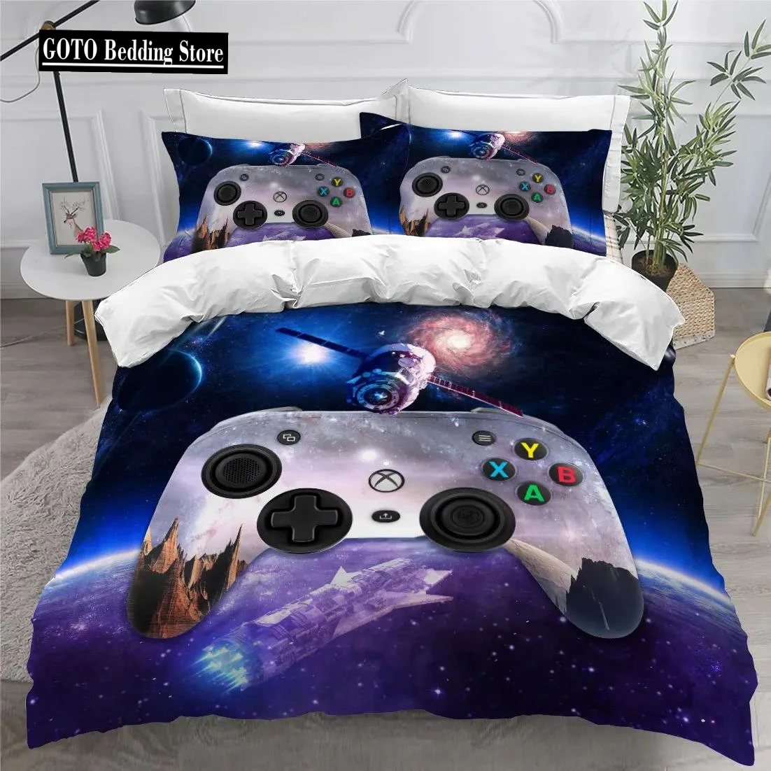 

Galaxy Universe Gaming Comforter Cover Twin Size ,Gamer Duvet Cover Sets for Boys Used To Gamer Room Decor,Teens Video Equipment